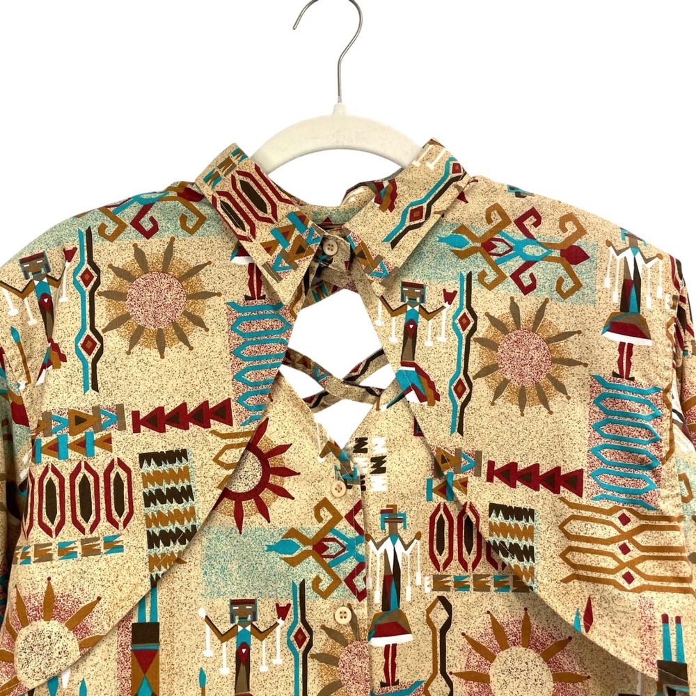 Vintage Wrangler aztec print crop shirt top Size L‎ western cowgirl rodeo - Picture 3 of 8